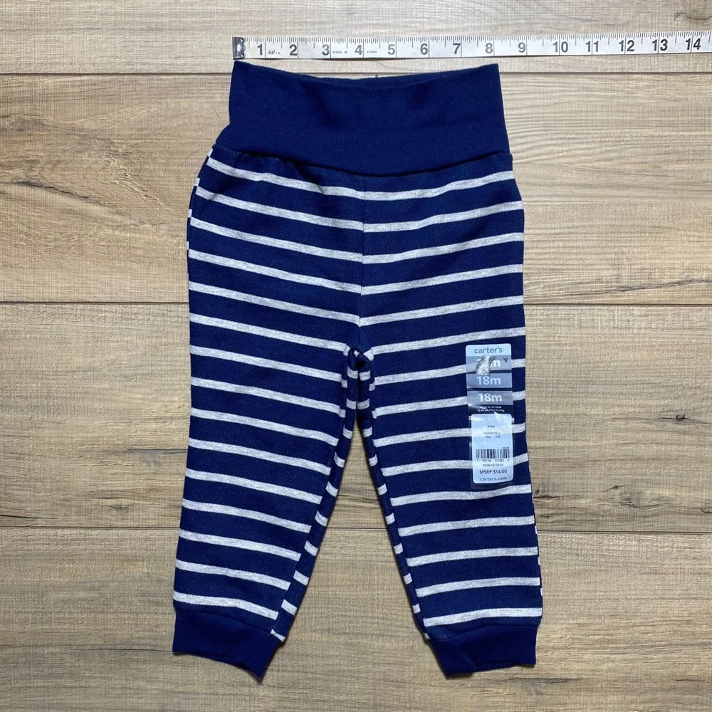 Carters Baby Boys Striped Pull On Pants Size 18‎ Months Navy Blue And Gray